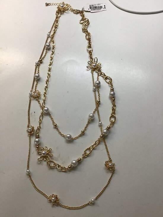 Dillards Jewelry - Dillards New 3-Strand Gold with Pearls and Flowers Necklace